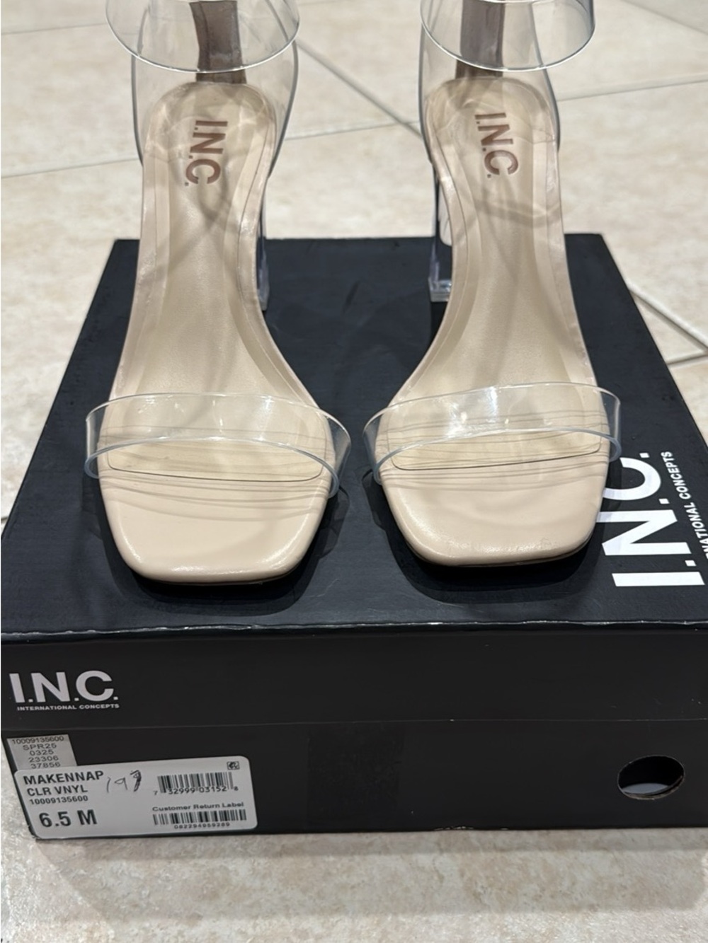 INC International Concepts Clear Strap Nude Block Heel Sandals